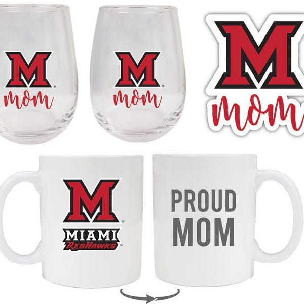 Miami University of Ohio Collegiate Mom Gift Set - Decal, Coffee Mug, Stemless Wine Glass