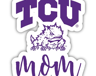 Imán/pegatina decorativa de 4 pulgadas de la Universidad Cristiana de Texas con el lema "Familia orgullosa".