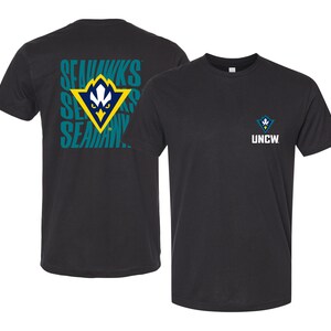 North Carolina Wilmington Seahawks Unisex T-Shirt – Left Chest and Large Back Ripple Design Black