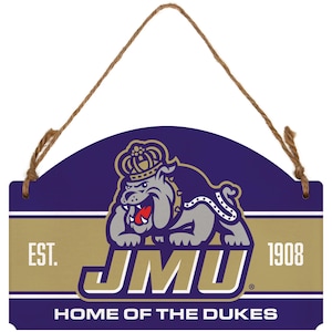 James Madison Dukes Flat Wood Sign with Hanging String - Officially Licensed Collegiate Product