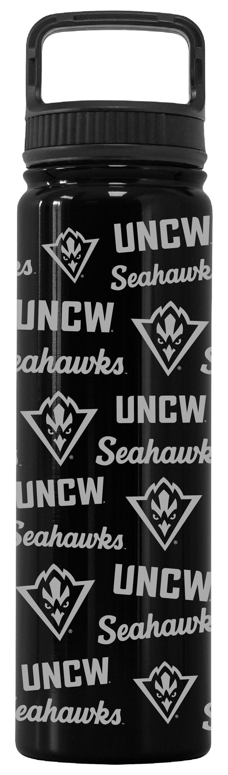 Vaso térmico de 24 oz con tapa de rosca, grabado y con licencia oficial de los North Carolina Wilmington Seahawks. Black