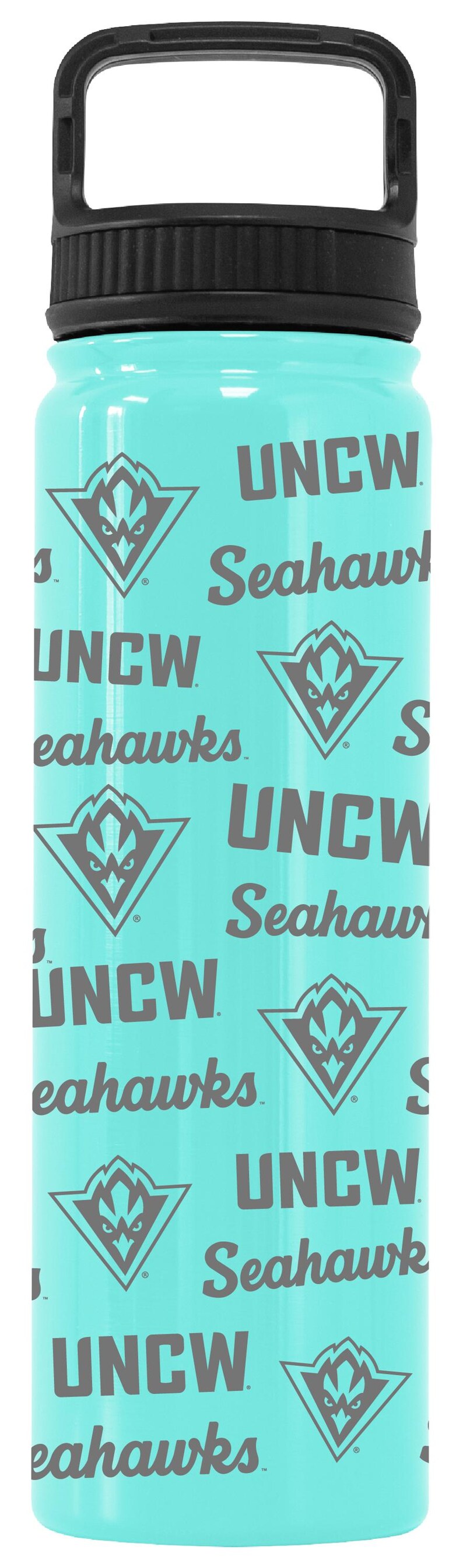 Vaso térmico de 24 oz con tapa de rosca, grabado y con licencia oficial de los North Carolina Wilmington Seahawks. Seafoam