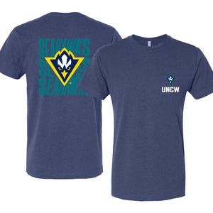 North Carolina Wilmington Seahawks Unisex T-Shirt – Left Chest and Large Back Ripple Design Vintage True Navy