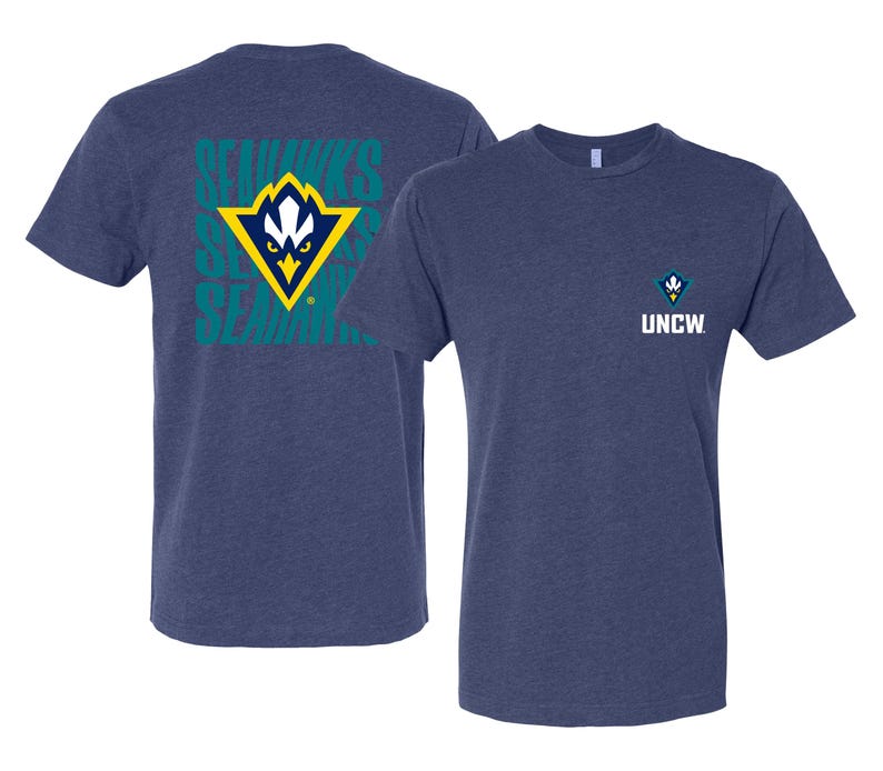 North Carolina Wilmington Seahawks Unisex T-Shirt – Left Chest and Large Back Ripple Design Vintage True Navy