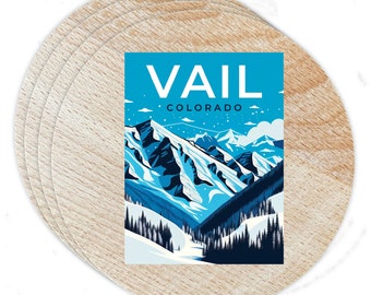 Vail Colorado Souvenir Coaster Wooden 3.5 x 3.5 Inch White