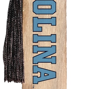 UNC Tar Heels Officially Licensed Wooden Bookmark with Tassel Wood Background