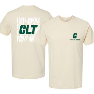 North Carolina Charlotte Forty-Niners Unisex T-Shirt – Left Chest and Large Back Ripple Design Natural