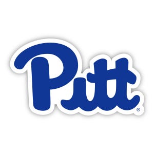 May include: A blue graphic logo featuring the word Pitt in a stylized, cursive script font. The text is outlined in a thick white border, creating a distinct shape against the background. A small registered trademark symbol appears at the bottom right.