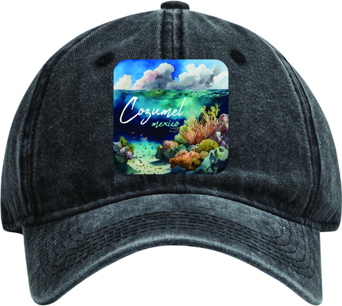 Casquette Vintage Années 70 COZUMEL MEXICO - Maille Rouge, Motif Voilier/palmiers - Taille Ajustable