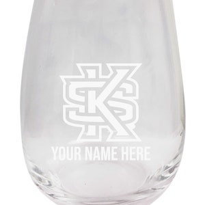 Kennesaw State University Customizable 15 oz Engraved Stemless Wine Glass