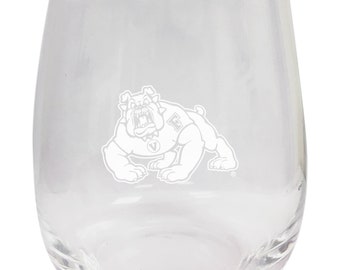 Fresno State Bulldogs Etched Stemless Wine Glass 9 oz 2-Pack