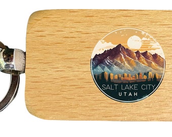 Salt Lake City Utah Design B Souvenir 2.5x1-Inch Souvenir Wooden Keychain