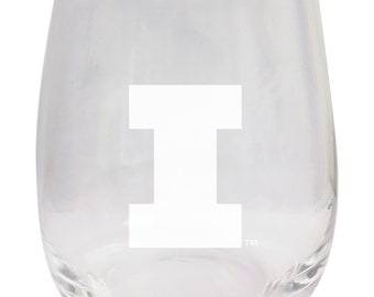 Illinois Fighting Illini 15oz Engraved Stemless Wine Glass Officially Licensed