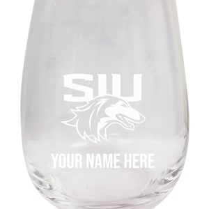 Southern Illinois Salukis Customizable 15 oz Engraved Stemless Wine Glass
