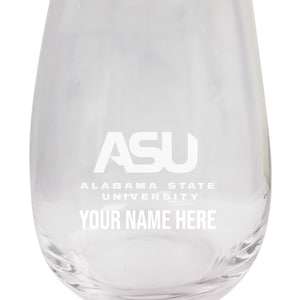 Alabama State University Customizable 15 oz Engraved Stemless Wine Glass