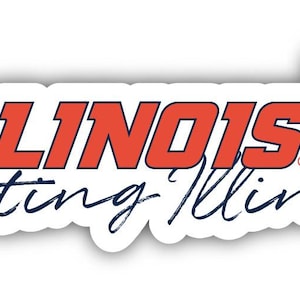 May include: A white sticker with the text "ILLINOIS Fighting Illini" in orange and navy blue. The sticker features a floral design with red flowers and green stems.