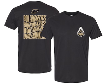 Camiseta unisex de los Purdue Boilermakers: diseño ondulado en el pecho izquierdo y la espalda.