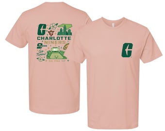 North Carolina Charlotte Forty-Niners Officially Licensed Unisex T-Shirt – Left Chest and Large Back, Medley Design