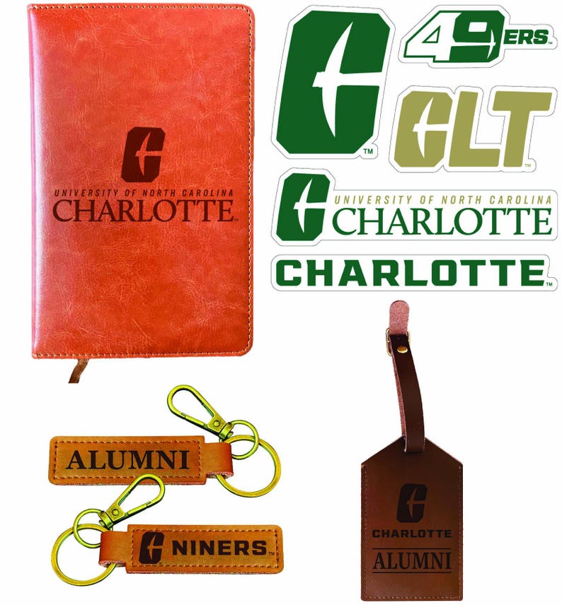 North Carolina Charlotte Forty-Niners Graduation Gift Set – Journal, Alumni Keychain, Luggage Tag, 5-Pack Stickers image 1