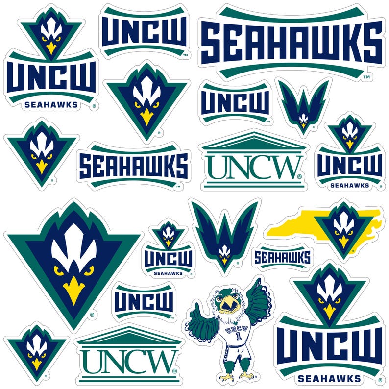 North Carolina Wilmington Seahawks Officially Licensed College Sticker Multipack - School Spirit Decal Set 20-Pack