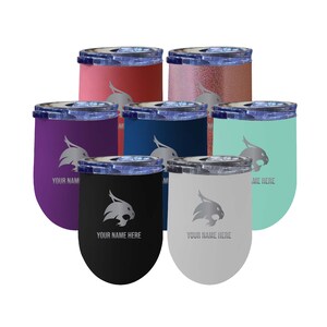 Texas State Bobcats 12 oz Engraved Stainless Steel Insulated Wine Tumbler - Customizable