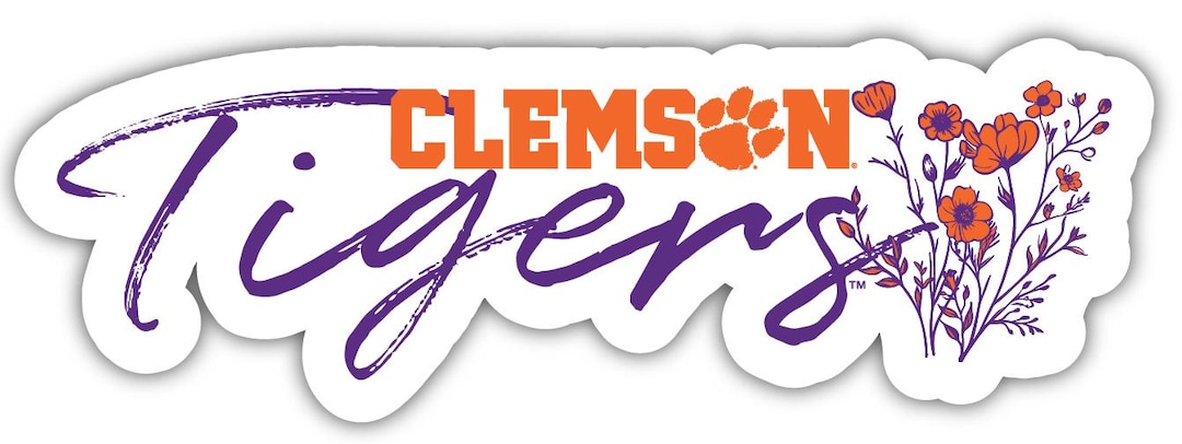 Clemson Tigers Script Floral Sticker/magnet - Officially Licensed ...