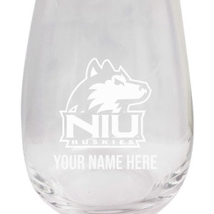 Northern Illinois Huskies Customizable 15 oz Engraved Stemless Wine Glass