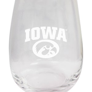 Iowa Hawkeyes 15oz Engraved Stemless Wine Glass Officially Licensed