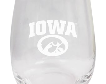 Iowa Hawkeyes 15oz Engraved Stemless Wine Glass Officially Licensed