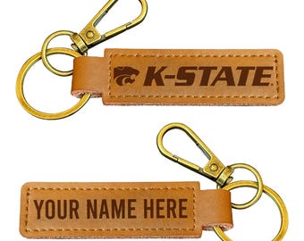 Kansas State Wildcats Customizable Leather Keychain 3.25" Long Officially Licensed