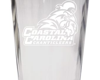 Vaso de pinta de 16 onzas con licencia oficial de la Universidad Coastal Carolina, grabado.