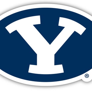 May include: A white letter "Y" in a navy blue oval. The letter is stylized with a rounded top and bottom. The oval has a white outline and a registered trademark symbol in the lower right corner.