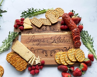 Custom Engraved Acacia Wood Cutting Board 10 inch X 14 inch