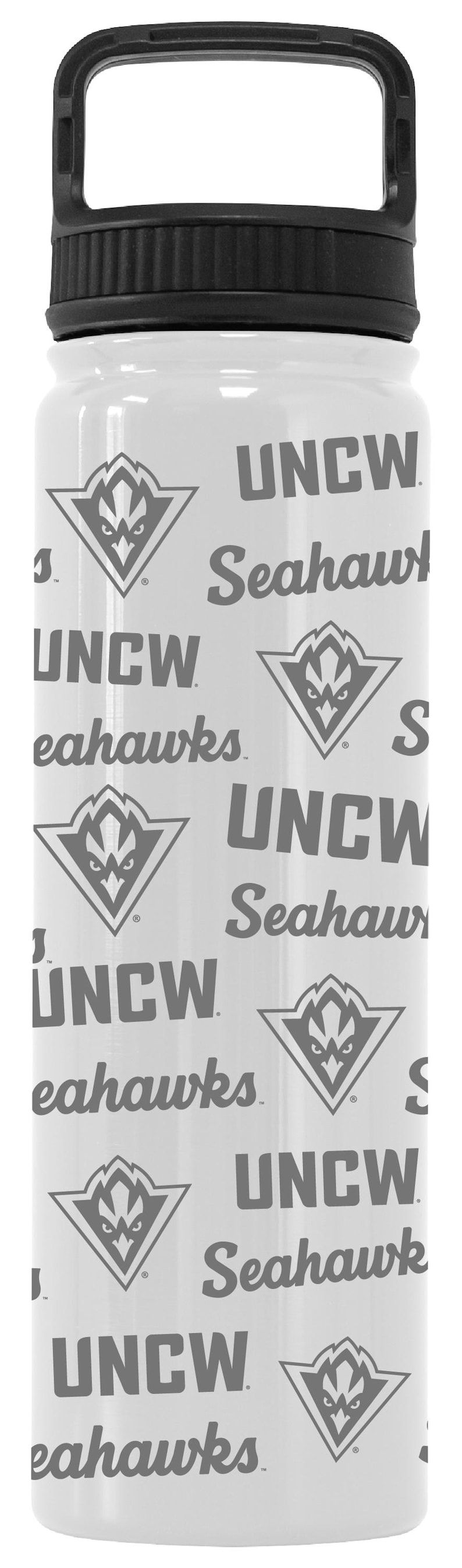 Vaso térmico de 24 oz con tapa de rosca, grabado y con licencia oficial de los North Carolina Wilmington Seahawks. White