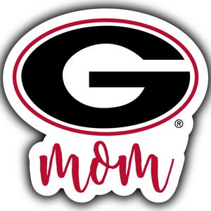 May include: A red and black University of Georgia 'G' logo with the word 'mom' written in red script below.