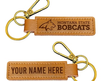Montana State Bobcats Customizable Leather Keychain 3.25" Long Officially Licensed