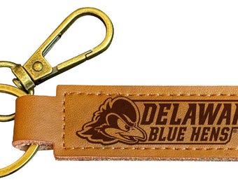 Delaware Blue Hens Leather Keychain 3.25" Long