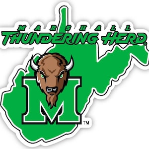 Marshall Thundering Herd 4 Inch State Shape - Sticker / Magnet Choice