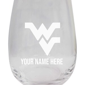 West Virginia Mountaineers Customizable 15 oz Engraved Stemless Wine Glass