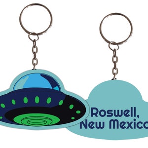Roswell New Mexico Alien UFO Spaceship Metal Keychain
