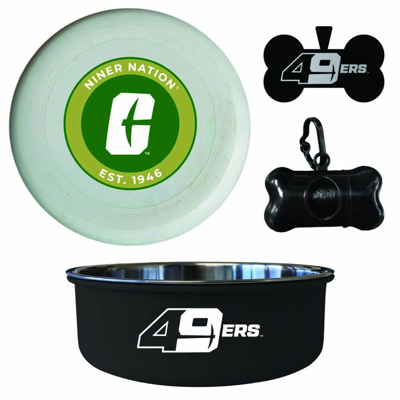 North Carolina Charlotte Forty-Niners Officially Licensed Pet Pack - Dog Tag, Bowl, Flying Disc, Waste Bag image 1