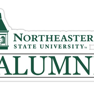 May include: Green and white logo for Northeastern State University Alumni. The logo features a building with a clock tower and the text "Northeastern State University" and "Alumni".