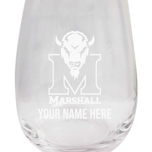 Marshall Thundering Herd Customizable 15 oz Engraved Stemless Wine Glass