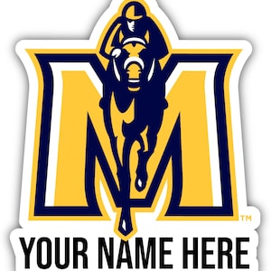 May include: A yellow and navy blue letter "M" with a white outline. A black horse and rider are jumping over the letter. The text "YOUR NAME HERE" is below the letter.