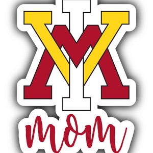 May include: A red and yellow vinyl sticker with the letters "VM" and the word "mom" underneath.