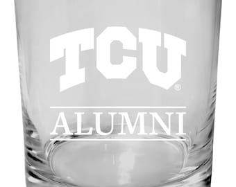 Texas Christian University 11 oz Round Whiskey Glass – Officially Licensed Engraved Alumni Design
