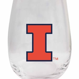 Illinois Fighting Illini 15 oz Stemless Wine Glass Officially Licensed