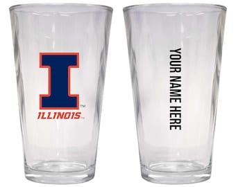 Personalized Customizable Illinois Fighting Illini Pint Glass Custom Name