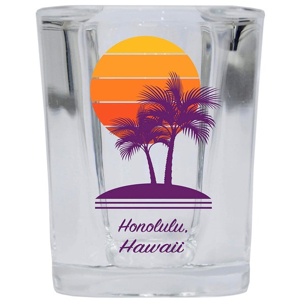 Honolulu Hawaii Palm Tree Sunset 2 ounce Square Shot Glass Souvenir