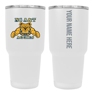 a white tumbler cup with an image of a dog on it